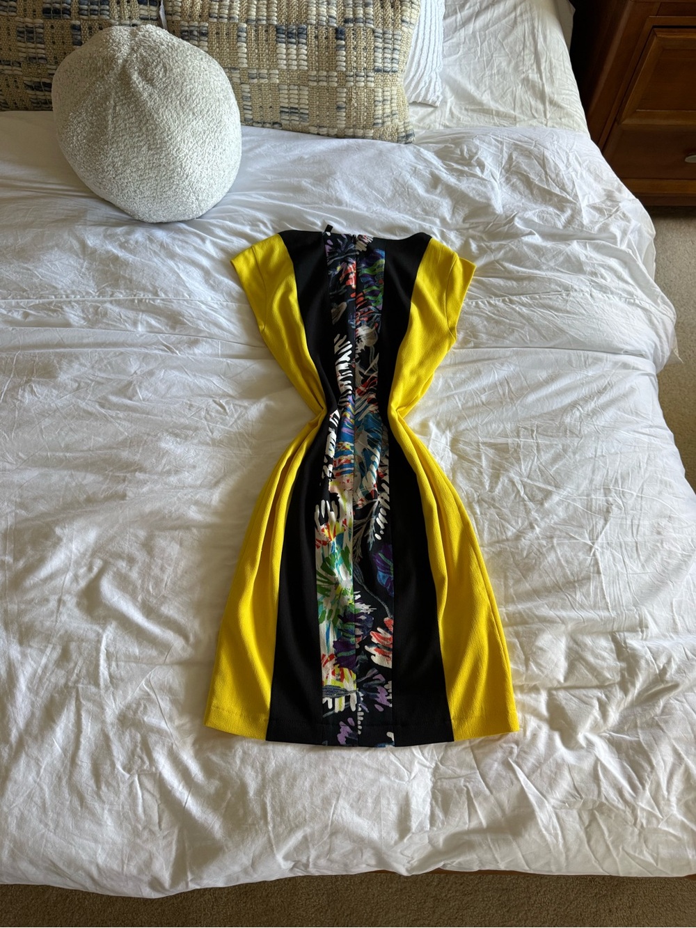 Yellow Colorblock BCBGMAXAZRIA Dress with Floral Panel